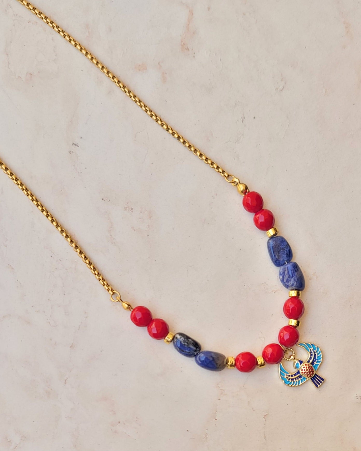 Red Agate With Lapis Lazuli Horus Necklace