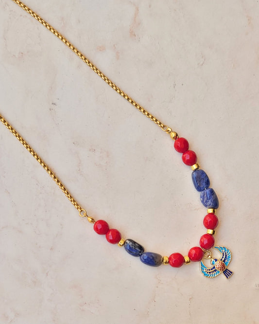 Red Agate With Lapis Lazuli Horus Necklace