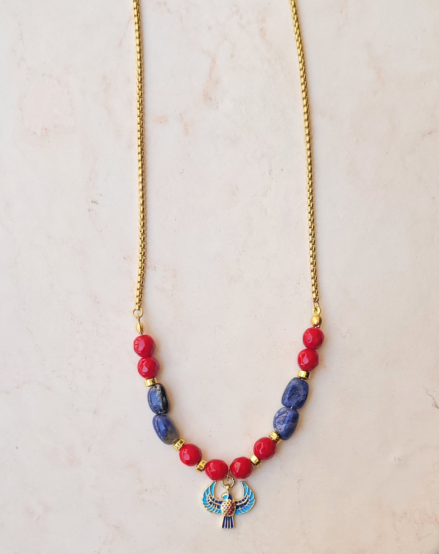 Red Agate With Lapis Lazuli Horus Necklace