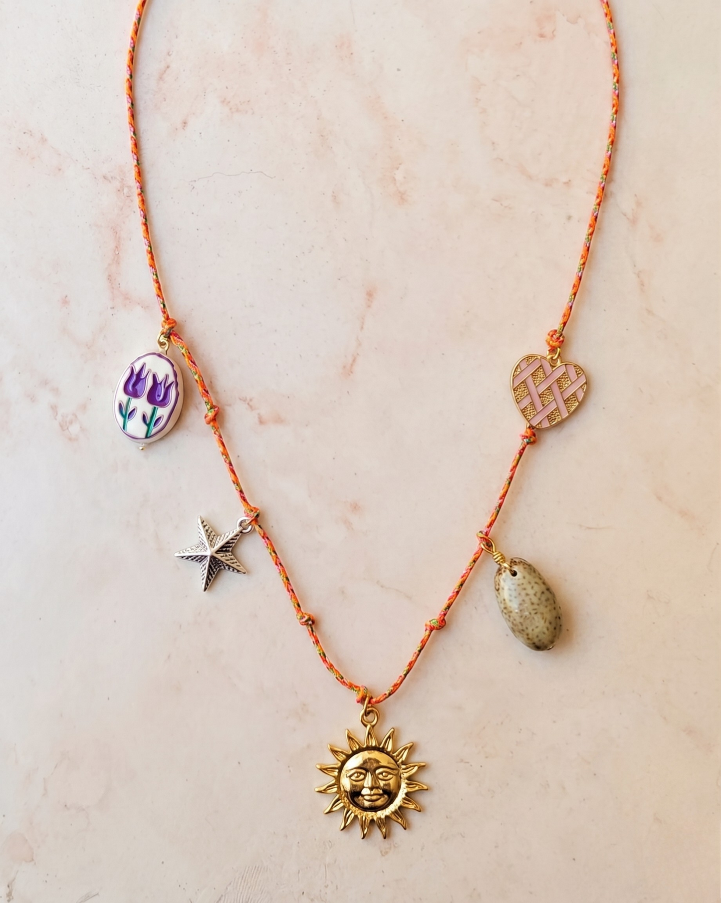 Summer Thread Necklace With Charms