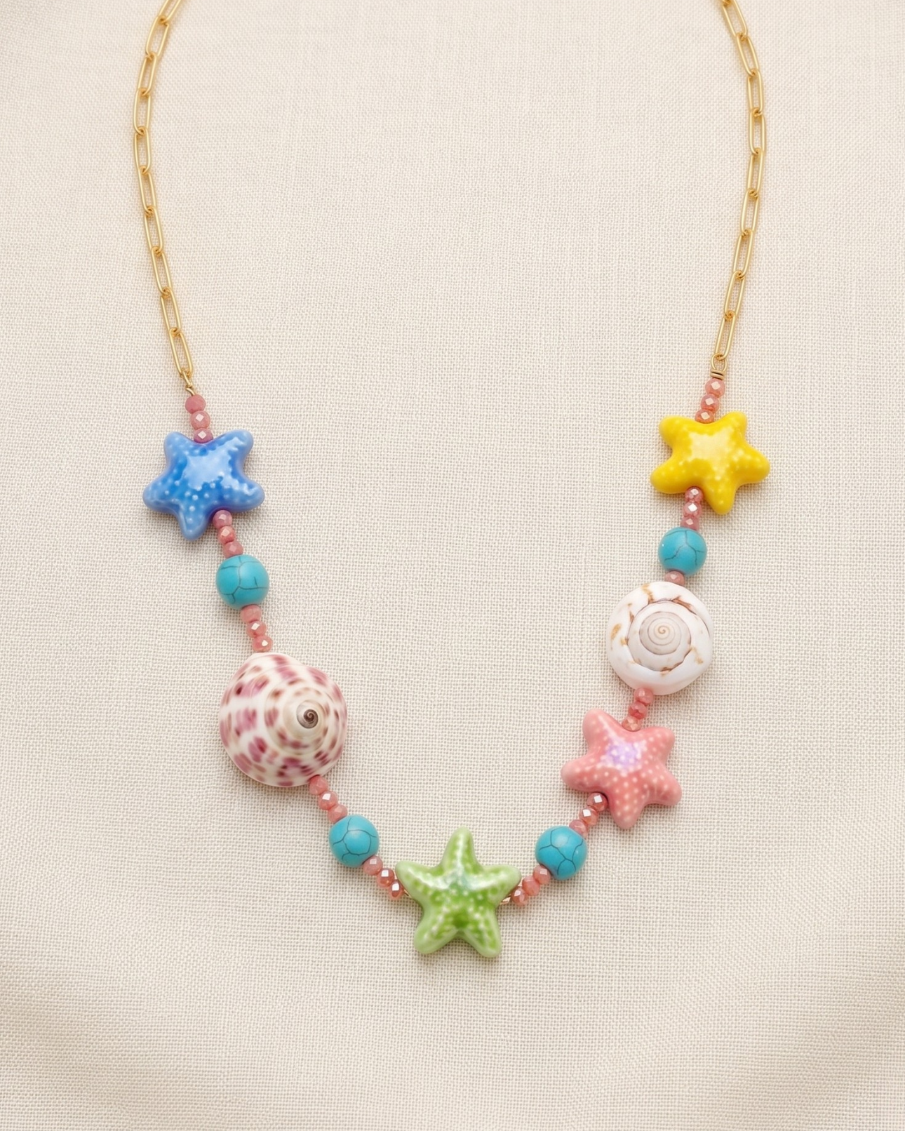 Stainless Steel Summer Necklace With Starfish Charms