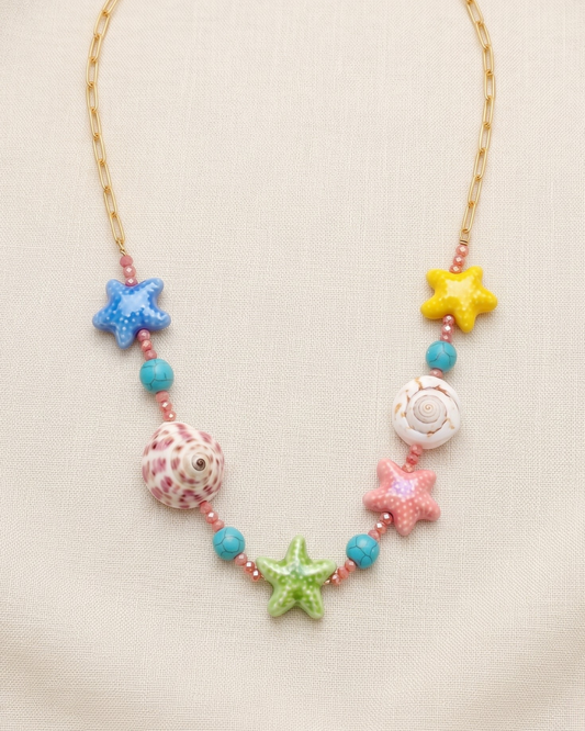 Stainless Steel Summer Necklace With Starfish Charms