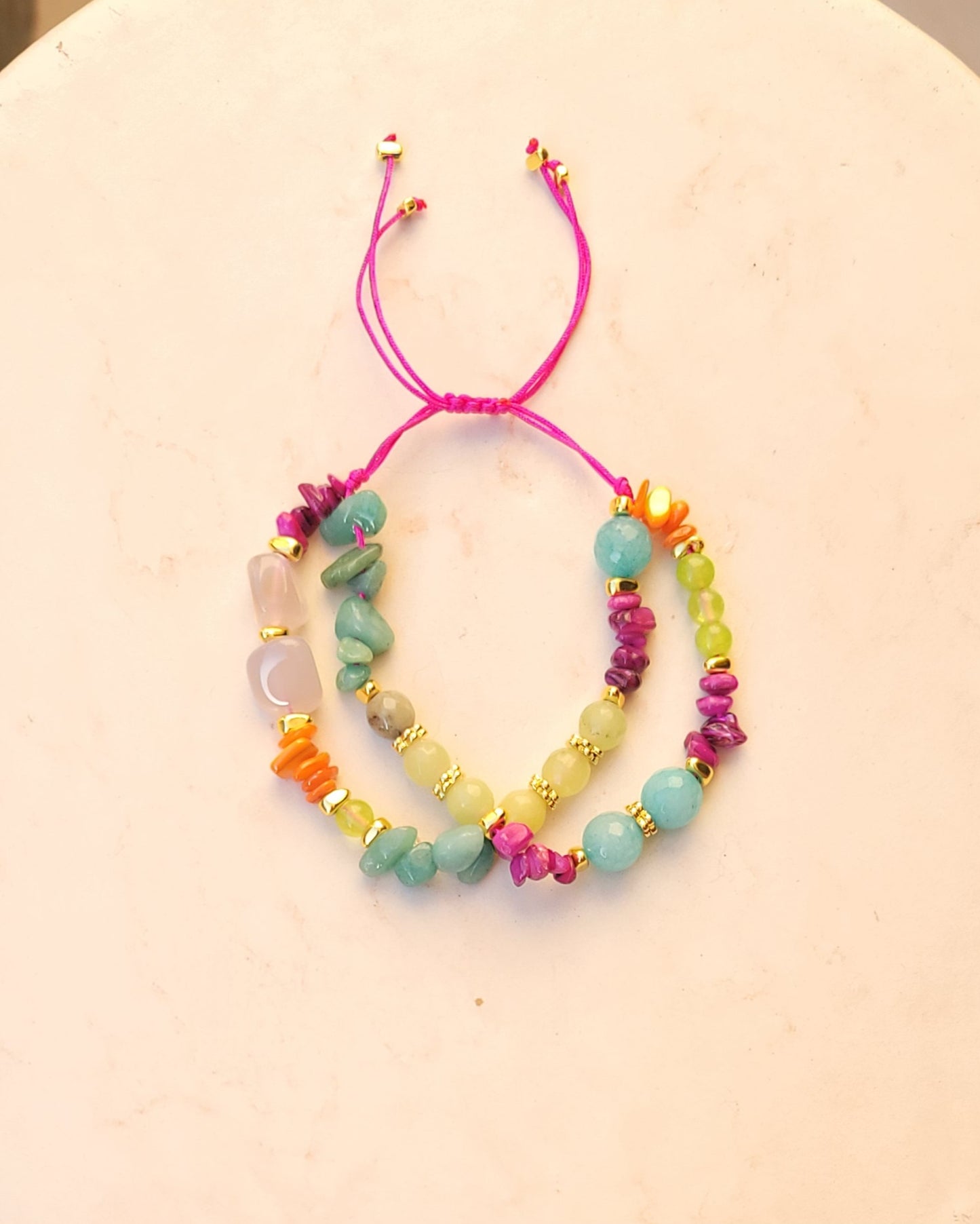 Two Layers Agate & Stone Chips Thread Bracelet