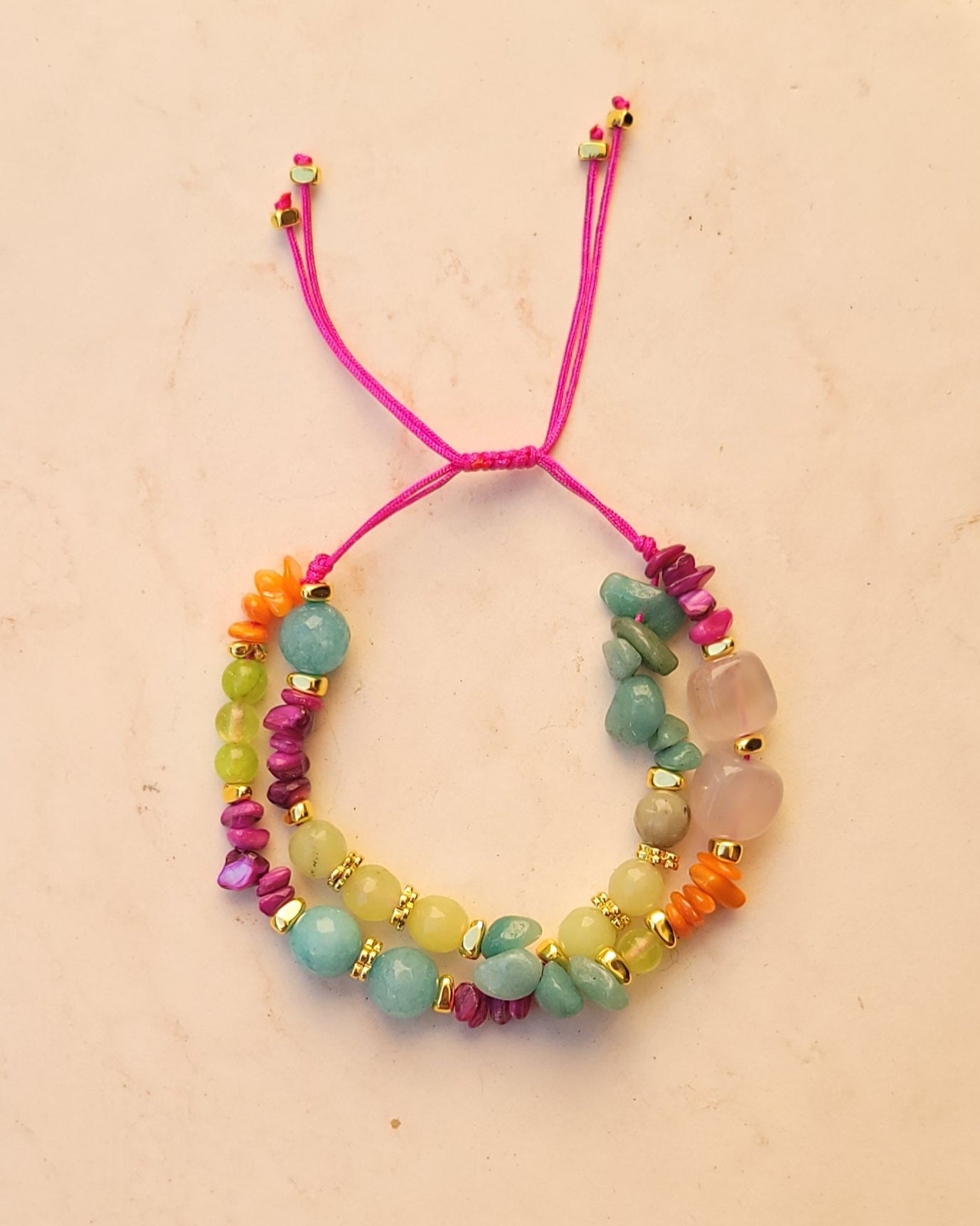 Two Layers Agate & Stone Chips Thread Bracelet
