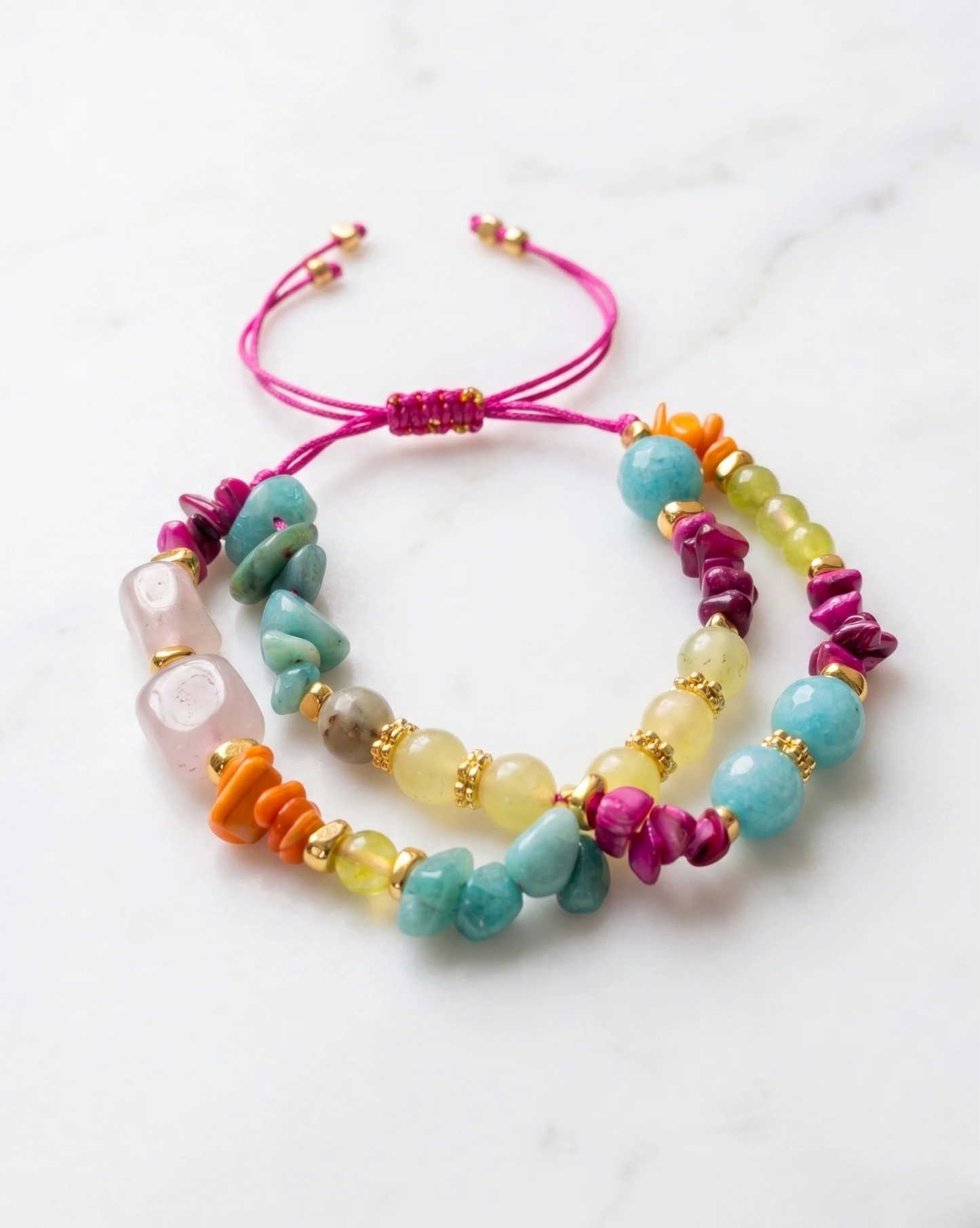 Two Layers Agate & Stone Chips Thread Bracelet
