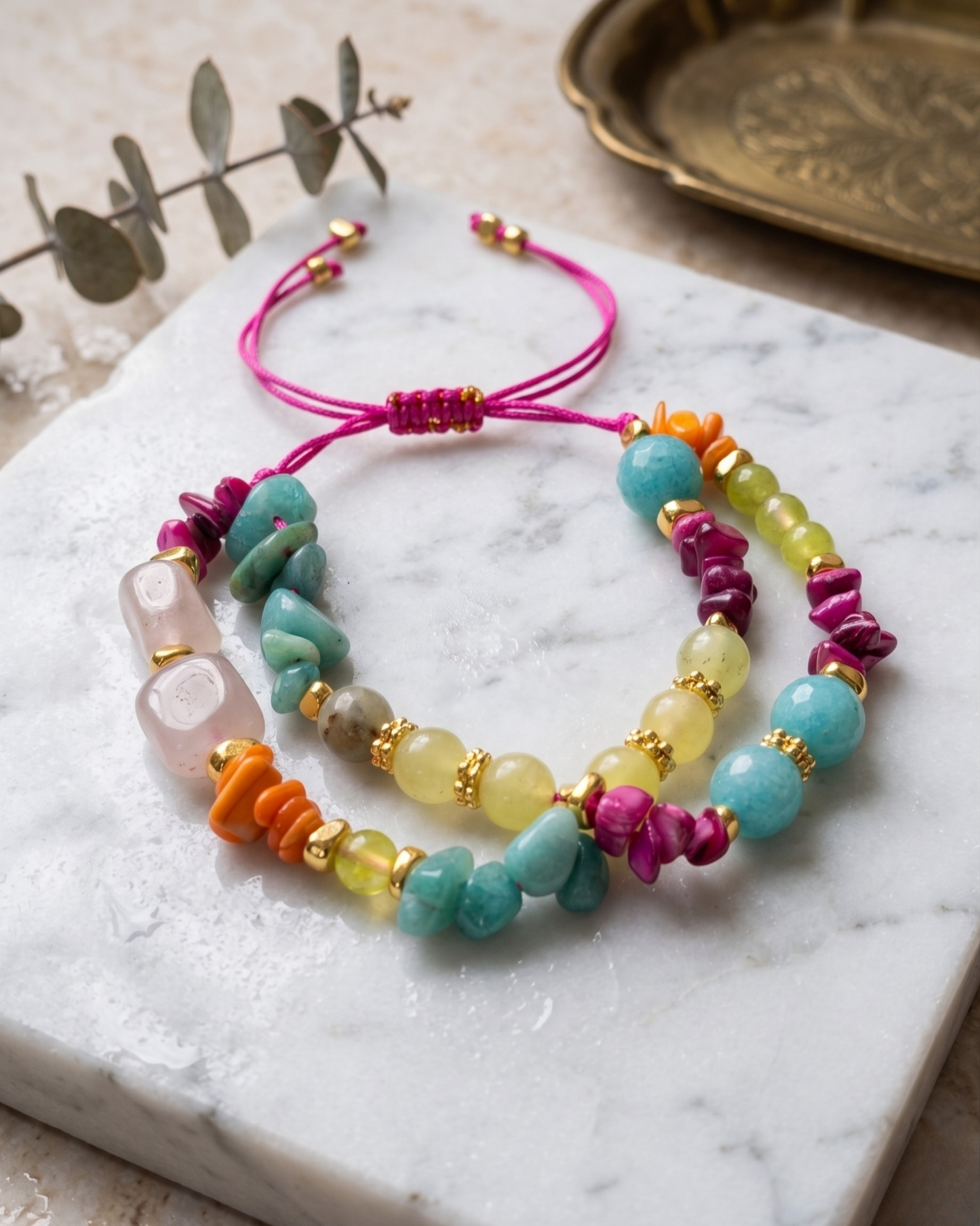 Two Layers Agate & Stone Chips Thread Bracelet