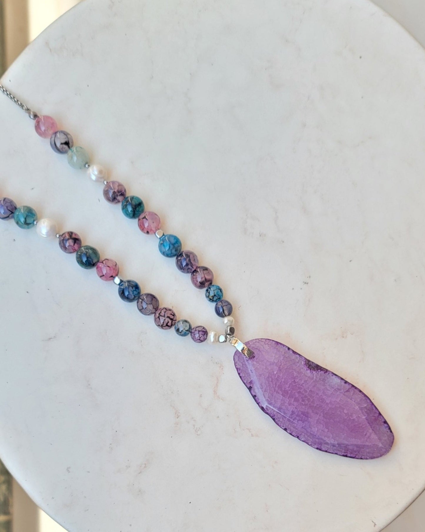 Agate Necklace With Natural Stone Pendnat