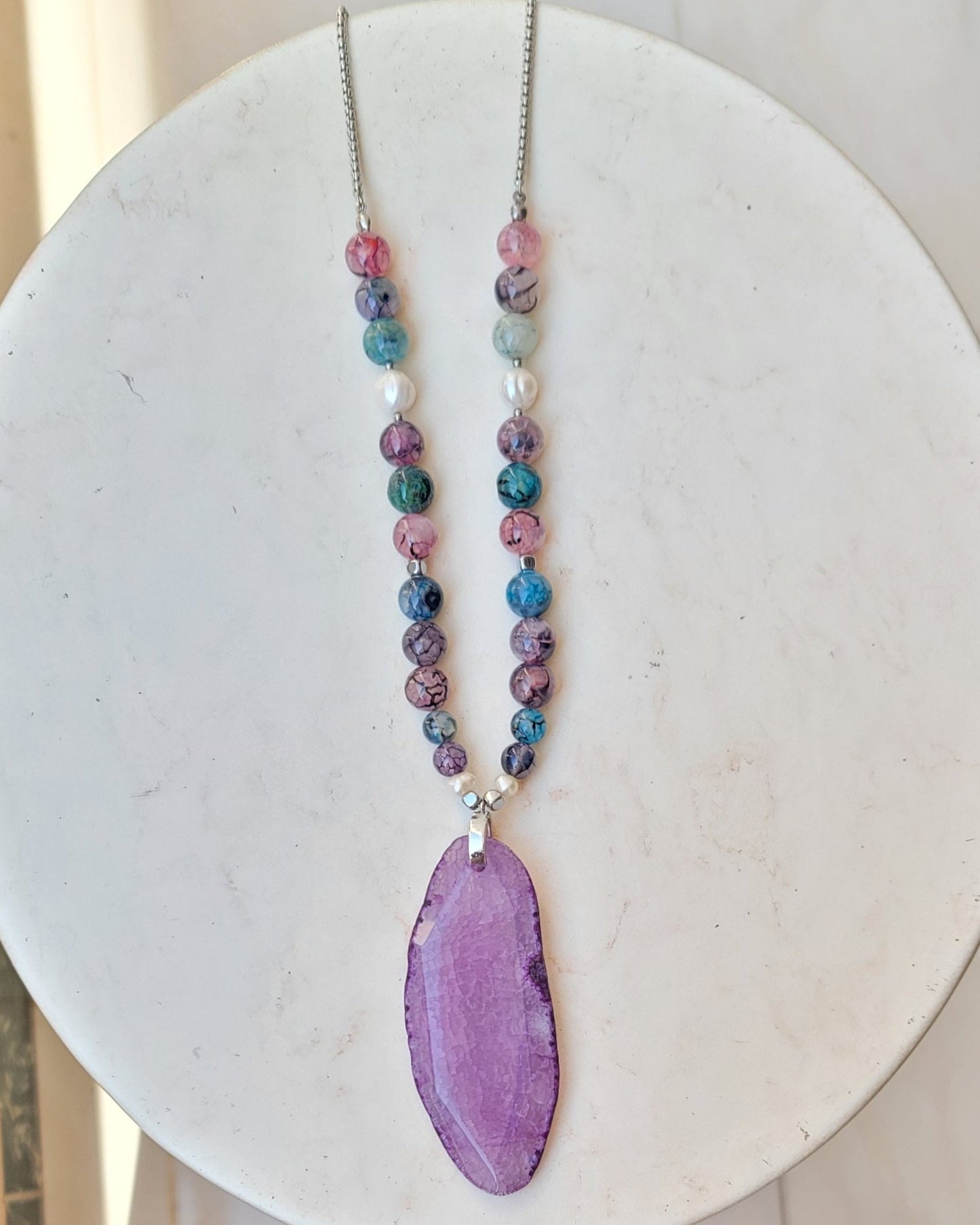 Agate Necklace With Natural Stone Pendnat