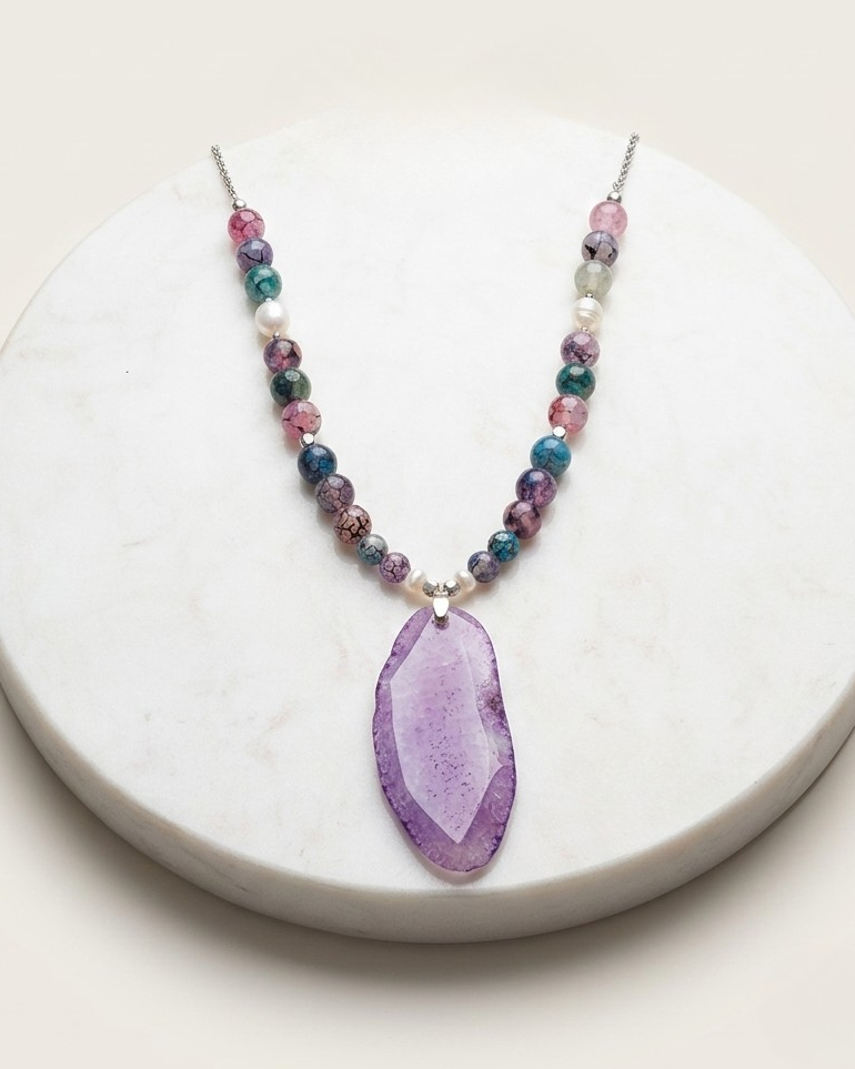 Agate Necklace With Natural Stone Pendnat