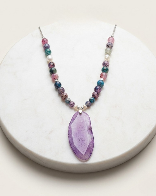Agate Necklace With Natural Stone Pendnat
