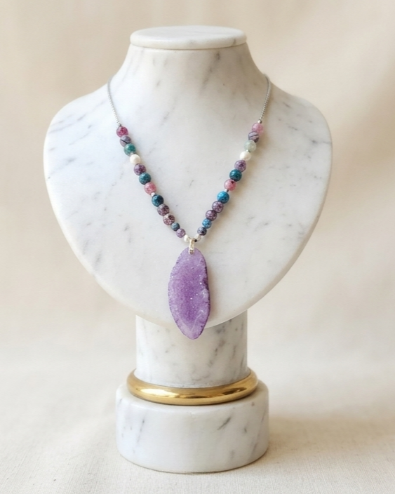 Agate Necklace With Natural Stone Pendnat