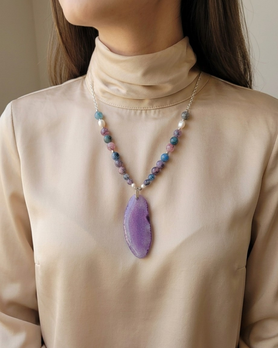 Agate Necklace With Natural Stone Pendnat