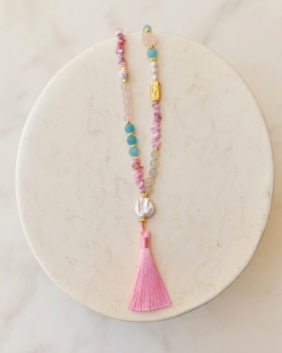 Agate & Natural Stones Long Necklace With Tassels