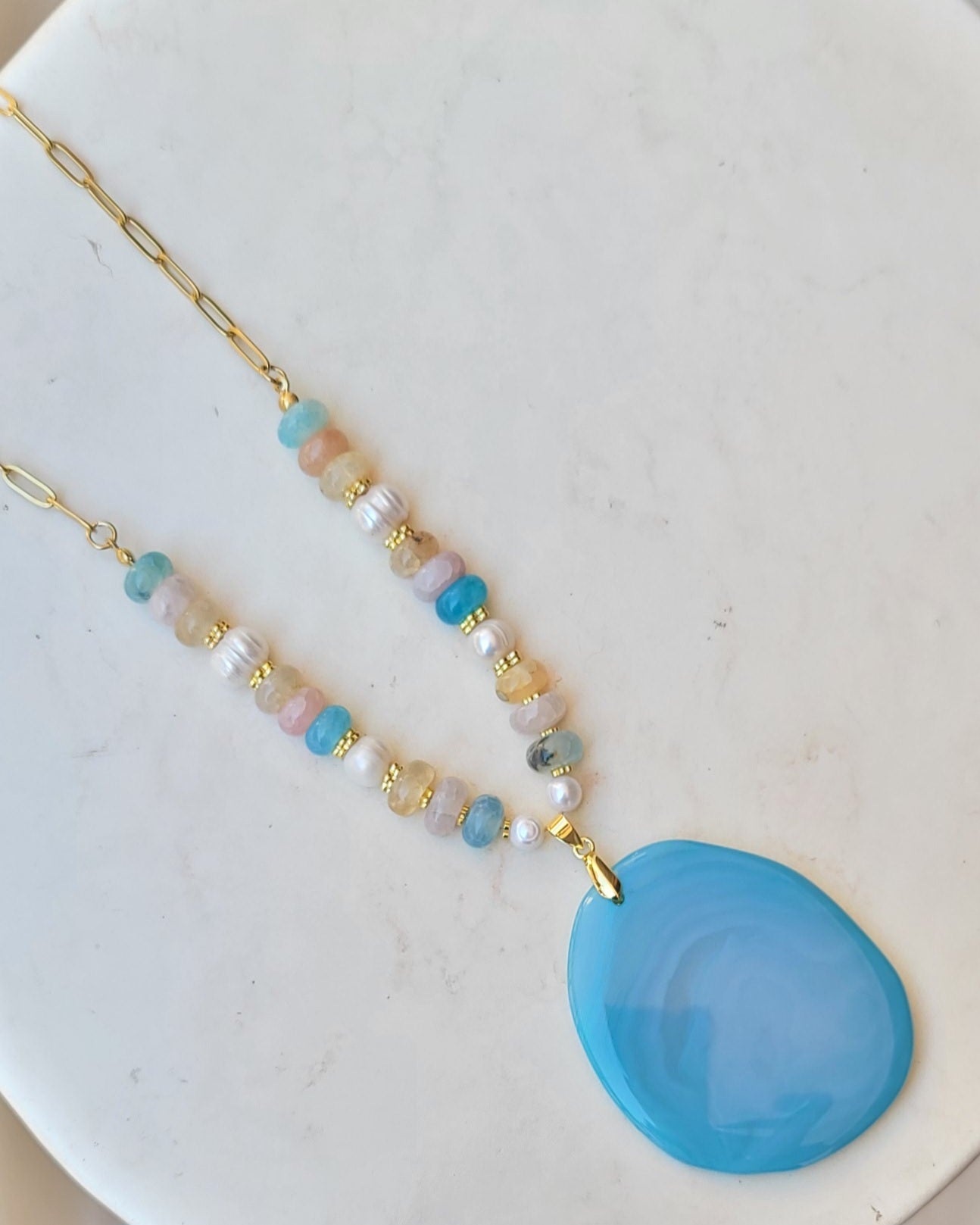 Pastel Agate Necklace With Natural Stone Pendant