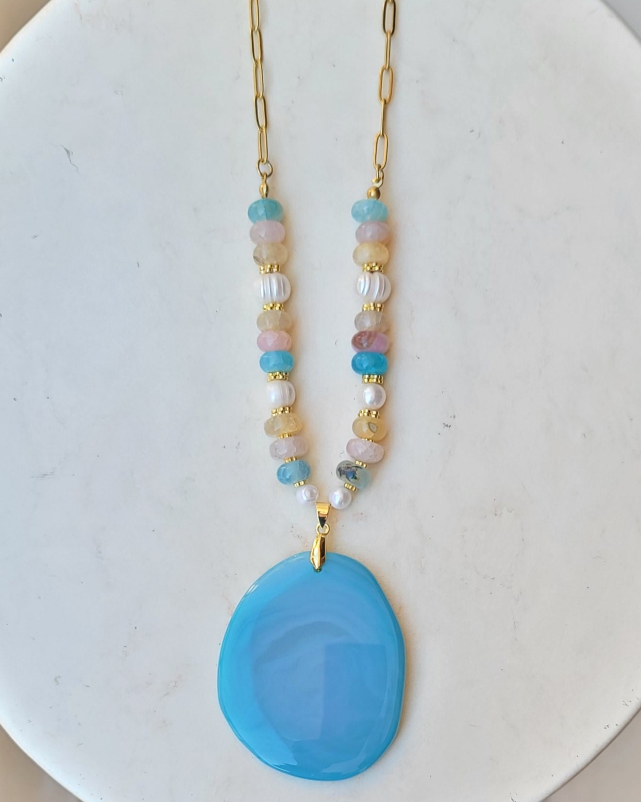 Pastel Agate Necklace With Natural Stone Pendant