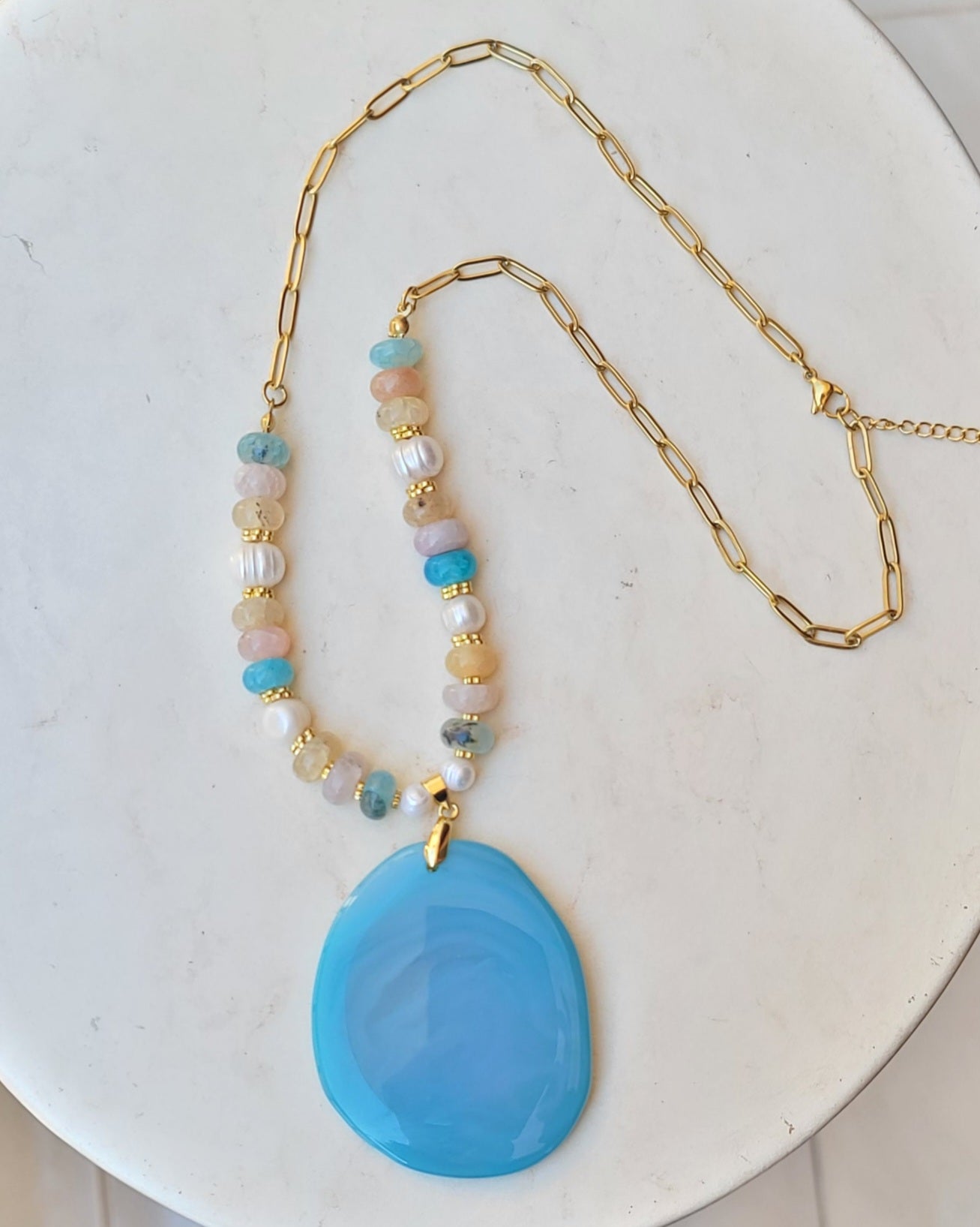 Pastel Agate Necklace With Natural Stone Pendant