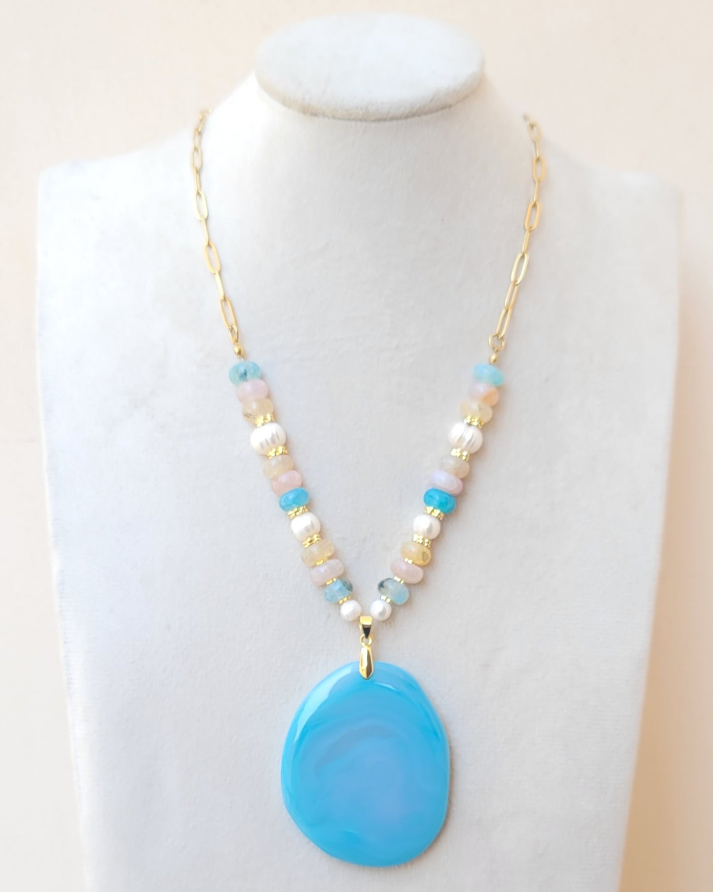 Pastel Agate Necklace With Natural Stone Pendant