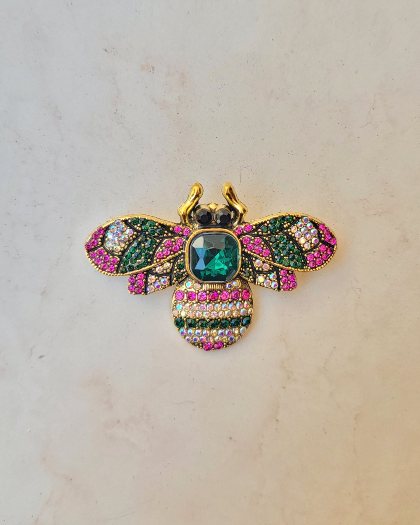 Bee Brooch With Zircon Stones - Green
