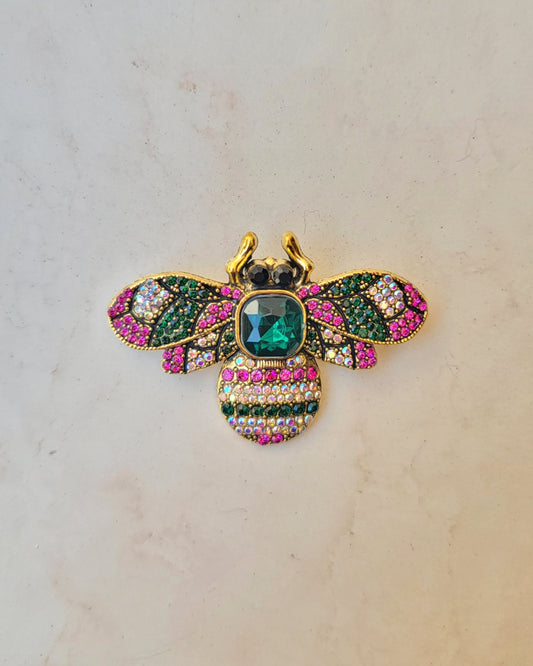 Bee Brooch With Zircon Stones - Green