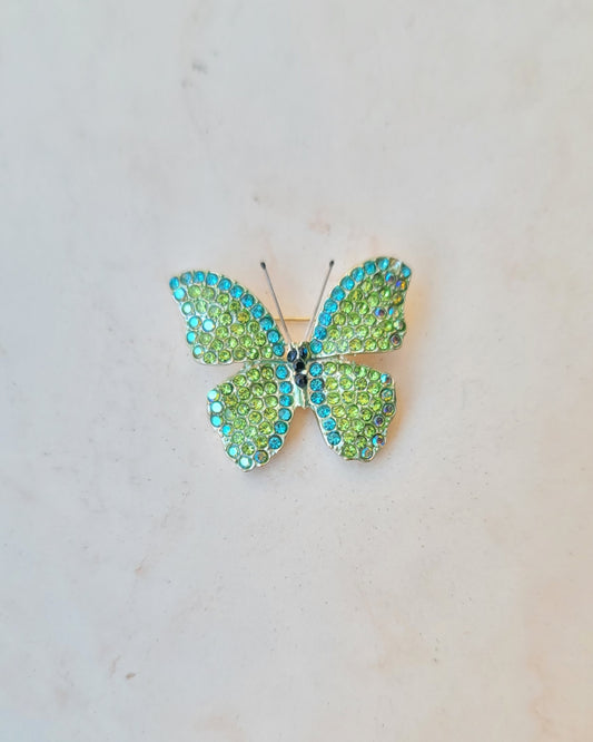 Zircon Stones Butterfly Brooch - Green