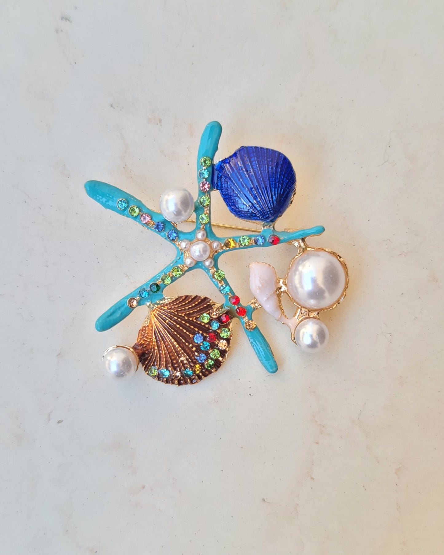 Colorful Starfish Brooch - Turquoise