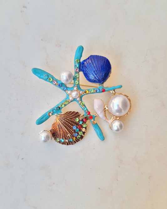 Colorful Starfish Brooch - Turquoise