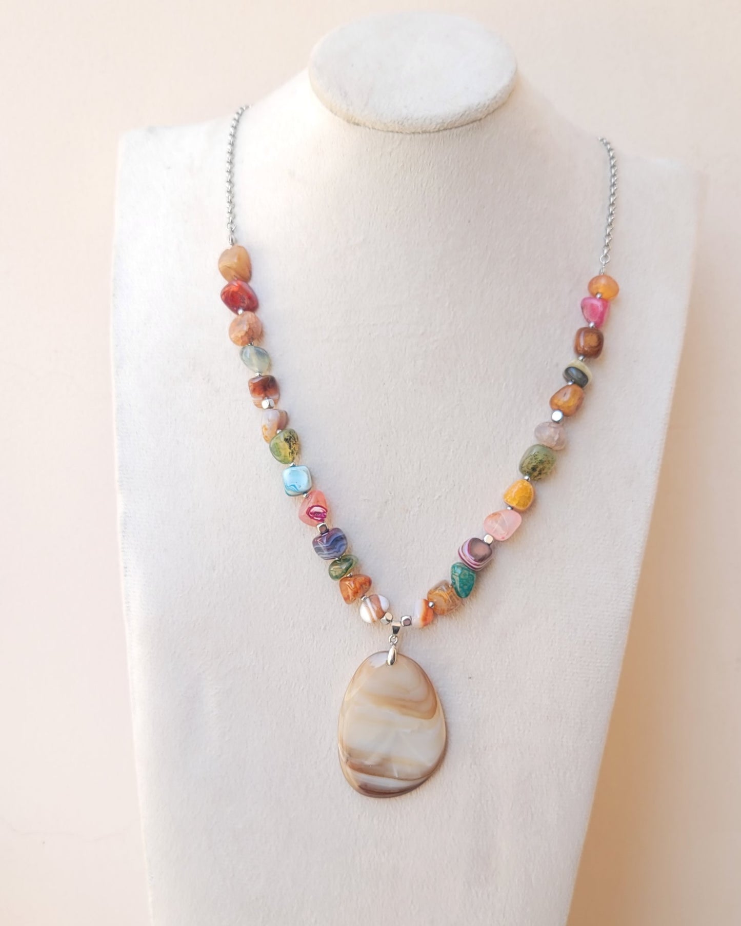 Agate Necklace With Natural Stone Pendnat