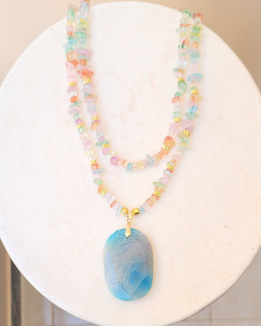 Two Layers Agate Necklace With Natural Stone Pendant