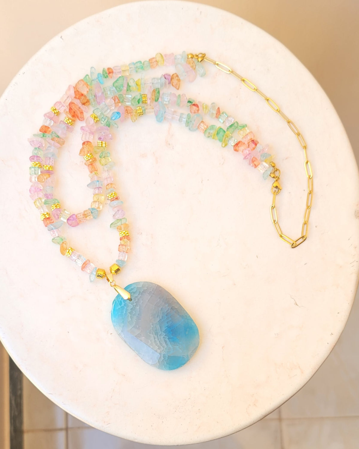 Two Layers Agate Necklace With Natural Stone Pendant