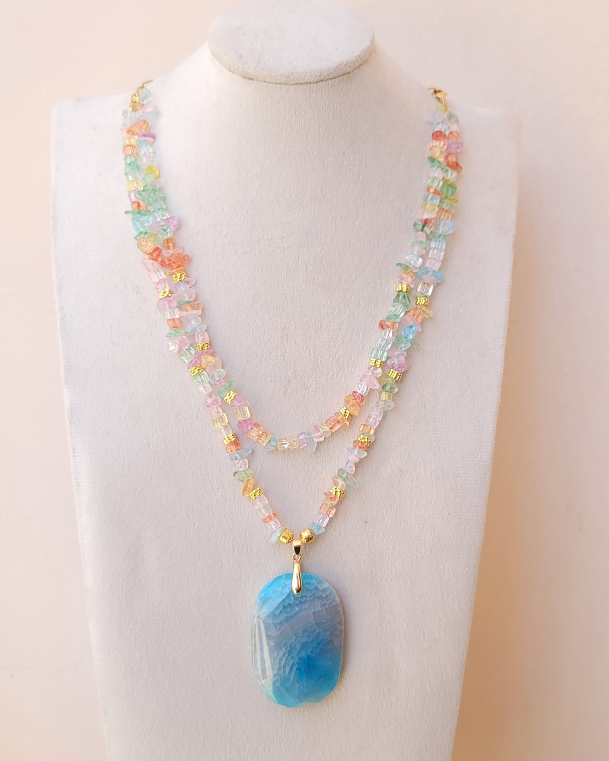 Two Layers Agate Necklace With Natural Stone Pendant
