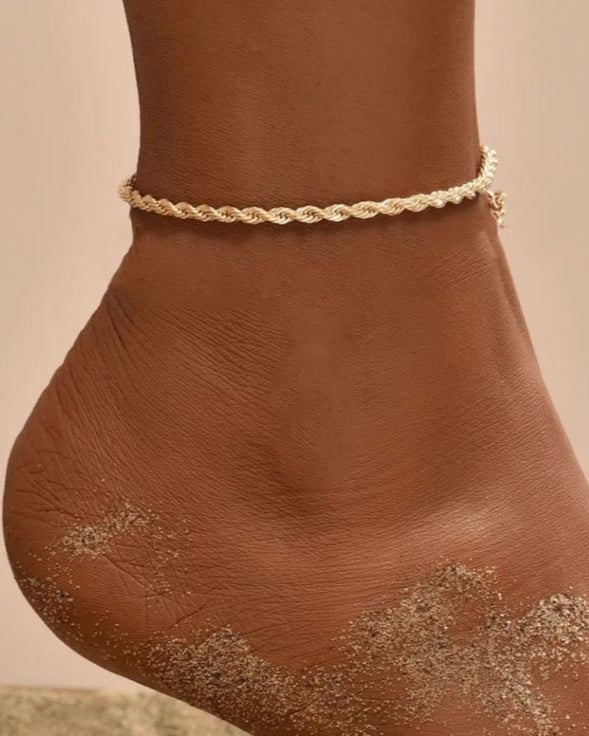 Gold Plated Stainless Steel Rope / Twisted Chain Anklet