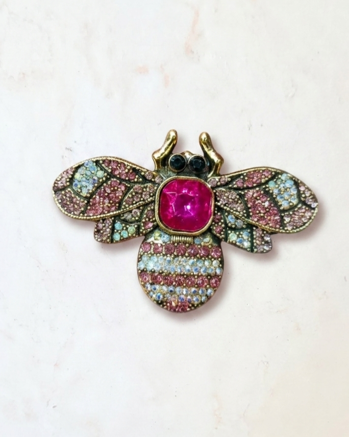 Bee Brooch With Zircon Stones - Pink