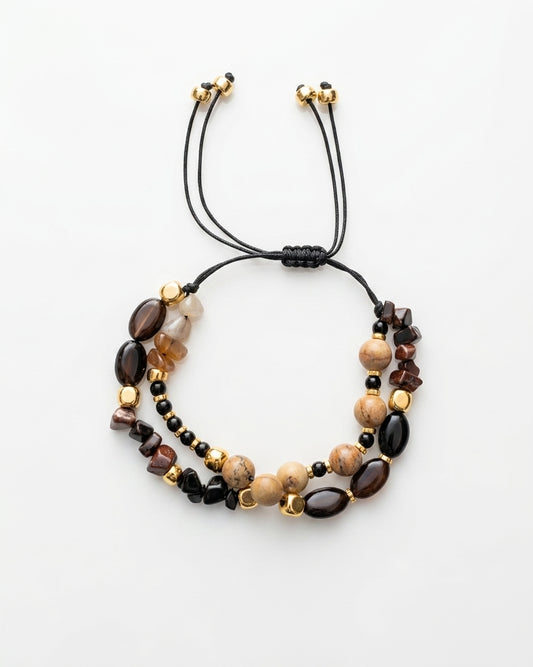 Two Layers Agate & Stone Chips Thread Bracelet