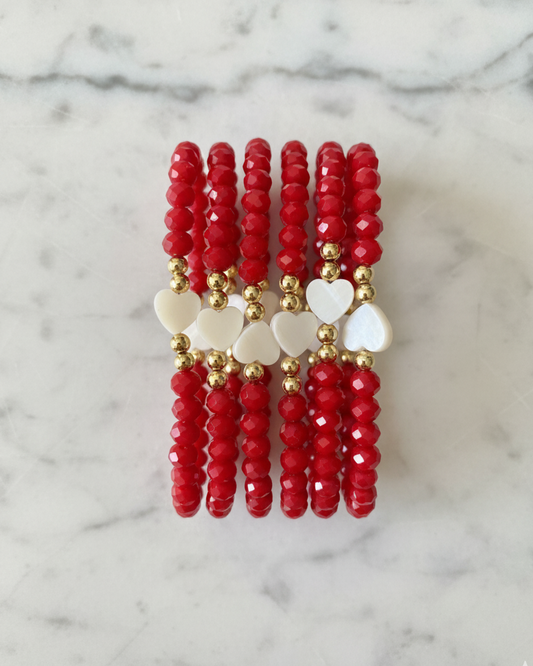 Red Crystal Bracelet With White Hearts