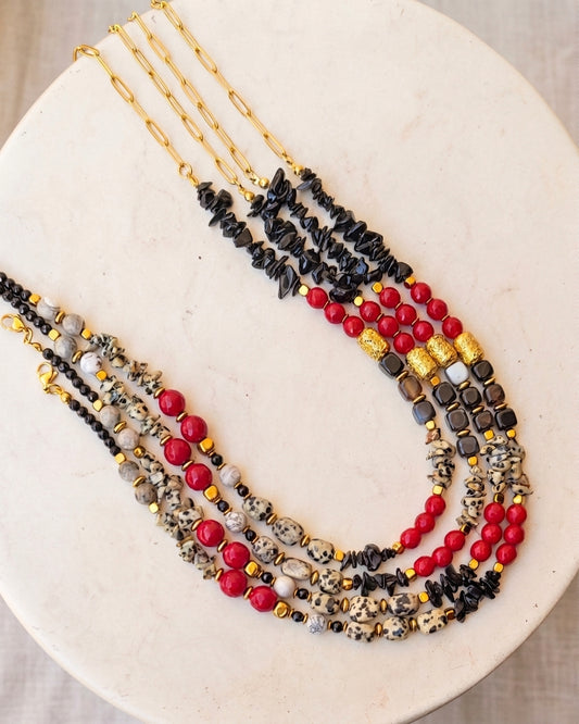 Black×Red Natural Stones Necklace