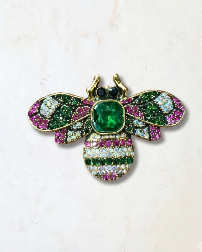 Bee Brooch With Zircon Stones - Green