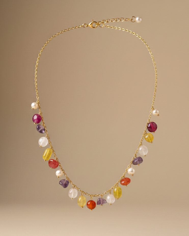 Stainless Steel Chain With Mixed Stones