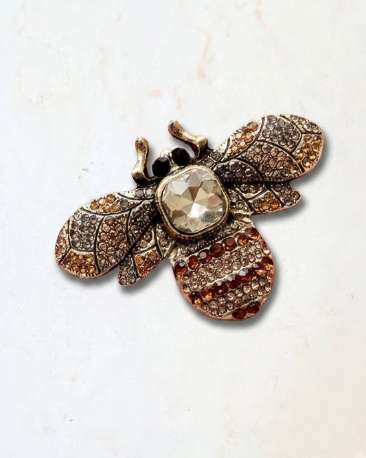 Bee Brooch With Zircon Stones - Amber