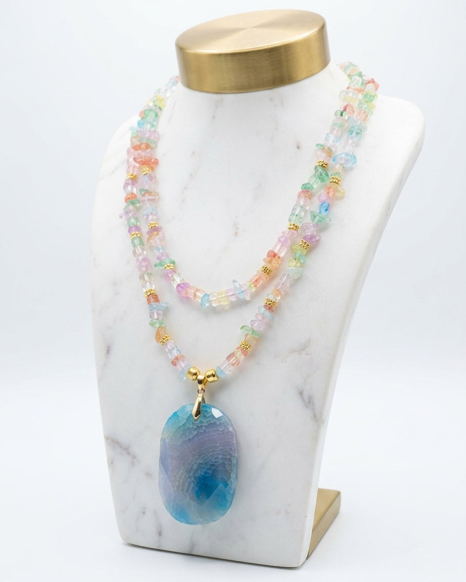 Two Layers Agate Necklace With Natural Stone Pendant