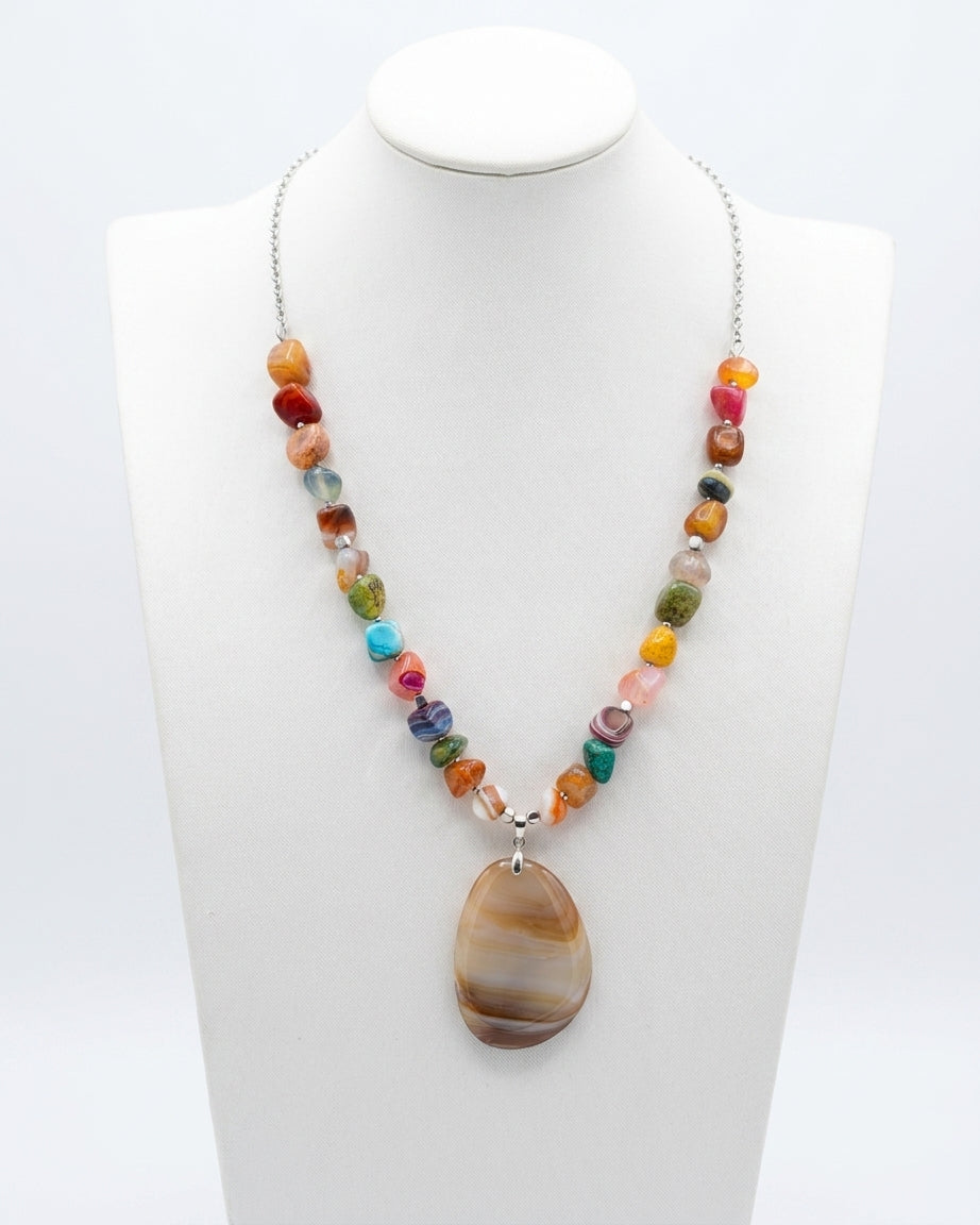 Agate Necklace With Natural Stone Pendnat