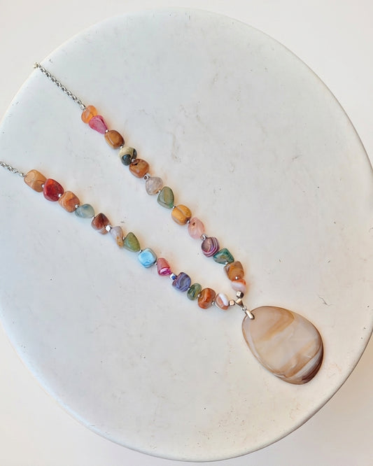 Agate Necklace With Natural Stone Pendnat