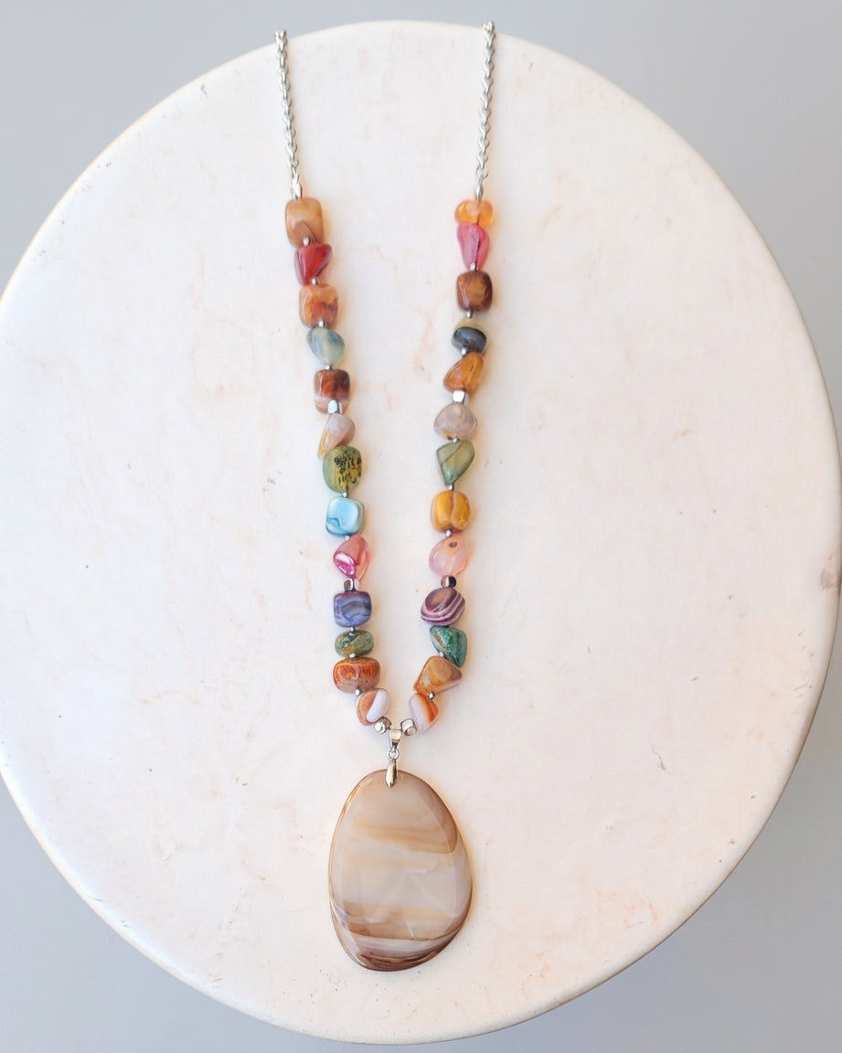 Agate Necklace With Natural Stone Pendnat