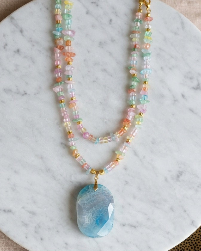 Two Layers Agate Necklace With Natural Stone Pendant