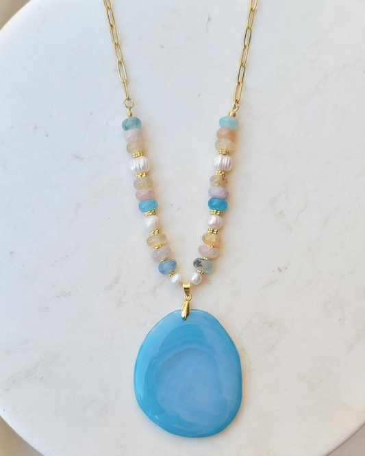 Pastel Agate Necklace With Natural Stone Pendant