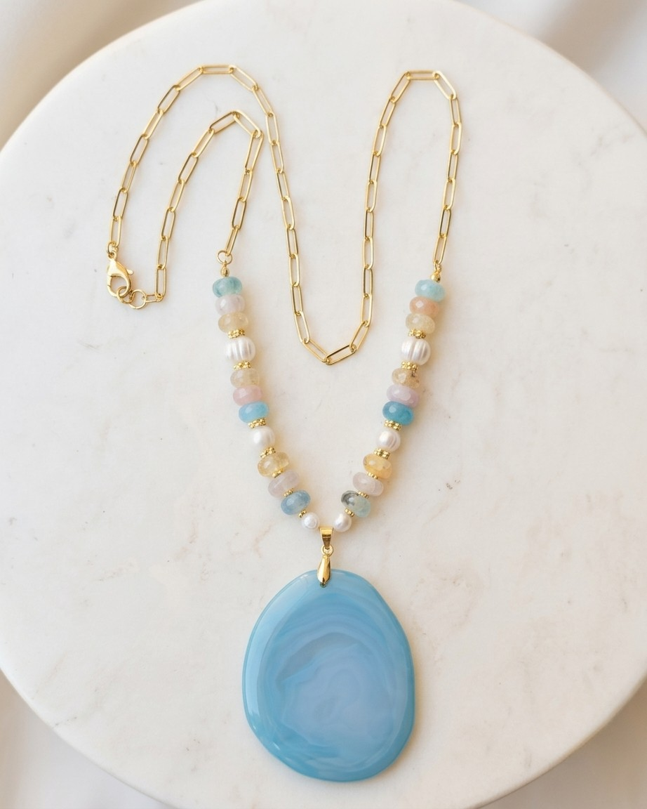 Pastel Agate Necklace With Natural Stone Pendant