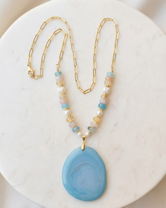 Pastel Agate Necklace With Natural Stone Pendant