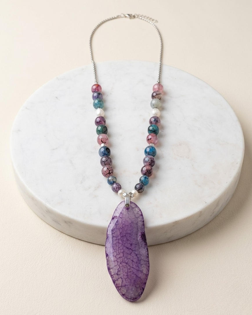 Agate Necklace With Natural Stone Pendnat