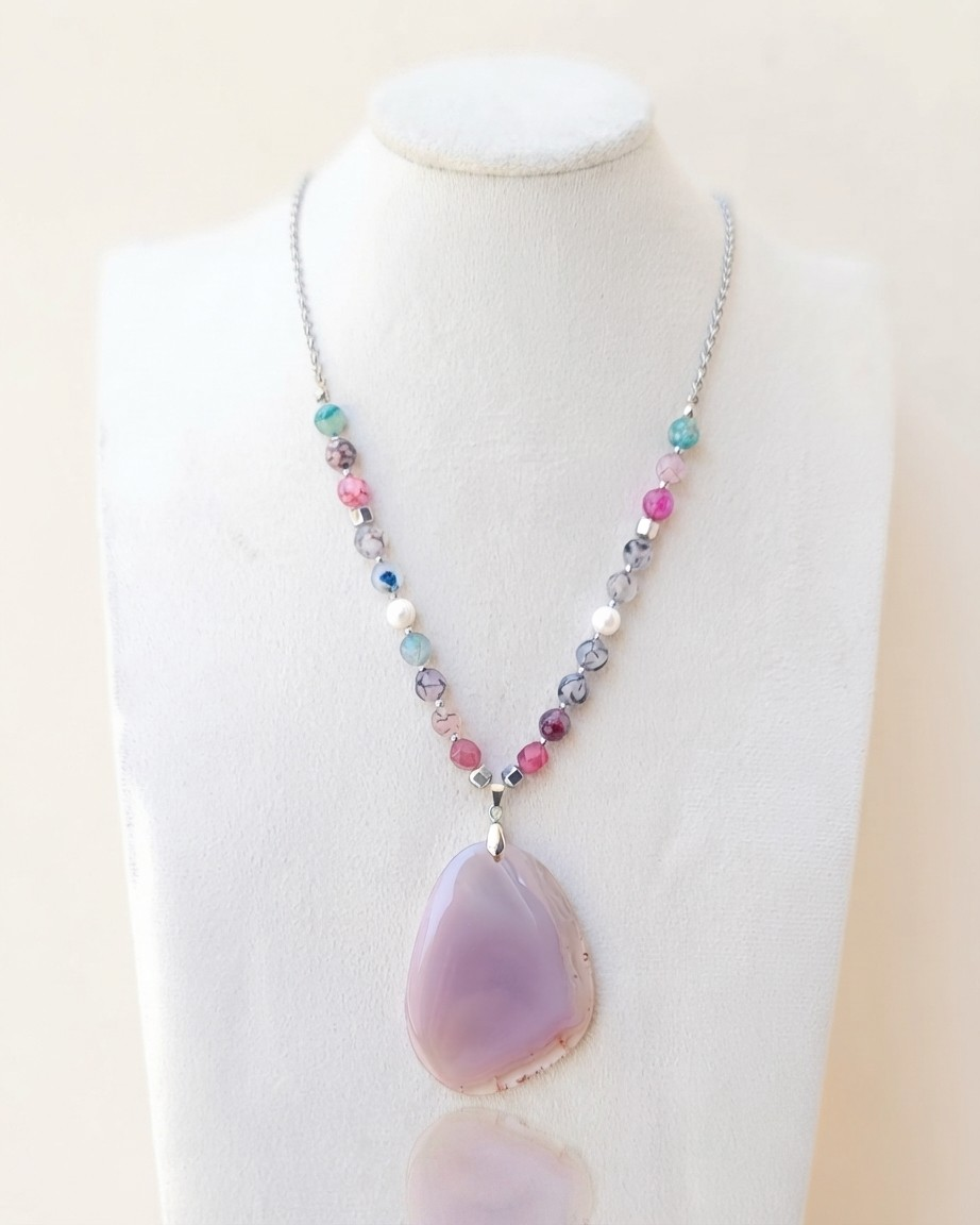 Agate Necklace With Natural Stone Pendnat