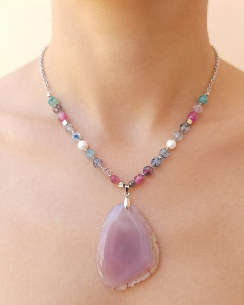Agate Necklace With Natural Stone Pendnat