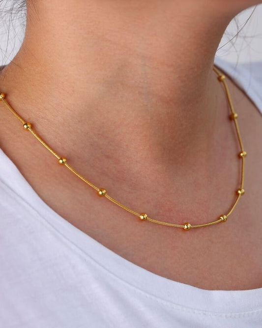 Gold Plated Stainless Steel Beaded Chain Necklace